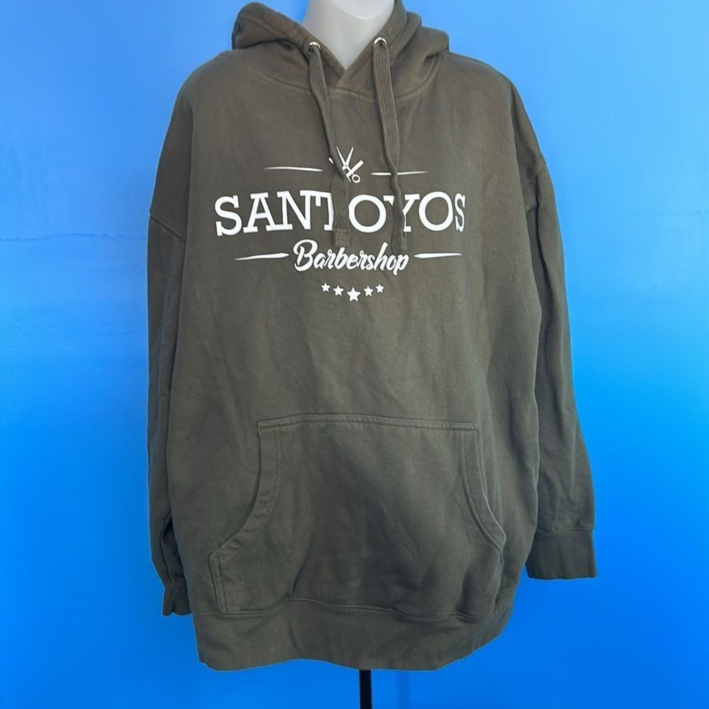 Santoyo's Barbershop Green Pullover Hoodie Size XL Graphic Sweatshirt